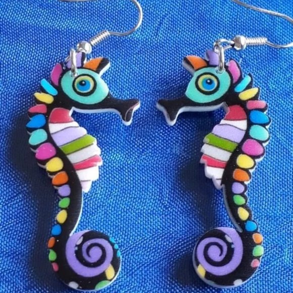 Seahorse Acrylic Multicolor Earrings - Picture 5 of 6